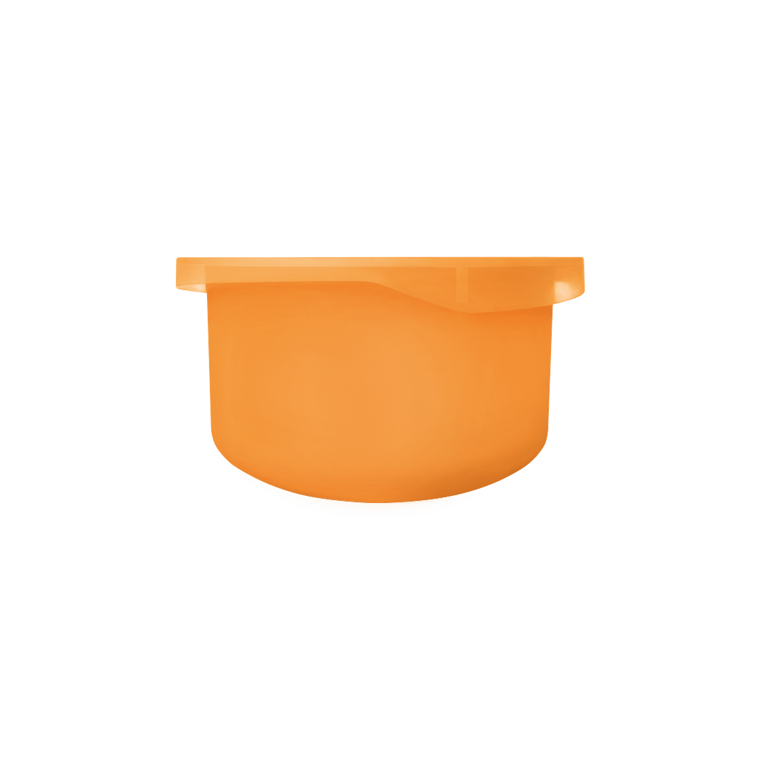 Recipient rotund din plastic portocaliu pentru crema regeneratoare SVR C20 Biotic, design minimalist pe fundal alb.